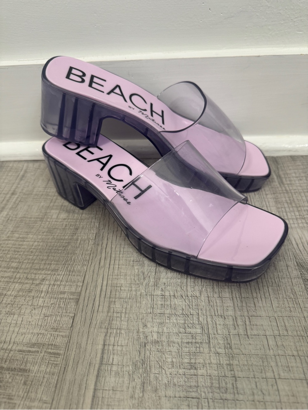 Beach by Matisse Purple Clear Block Heel Slide Sandals Women's Size 8